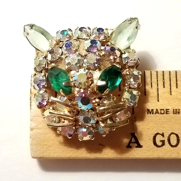 Vintage Rhinestone Cat Head Pin Brooch - Picture 3 of 4